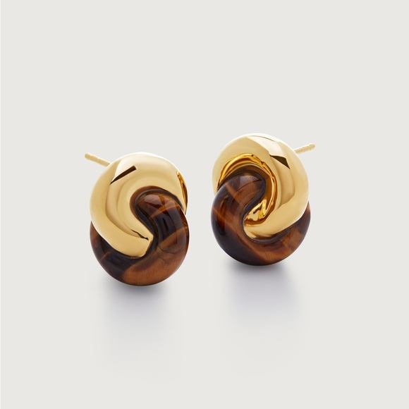 MONICA VINADER Jewelry - Monica Vinader x Kate Young Tiger's Eye Link Stud 18k Gold Vermeil Earrings